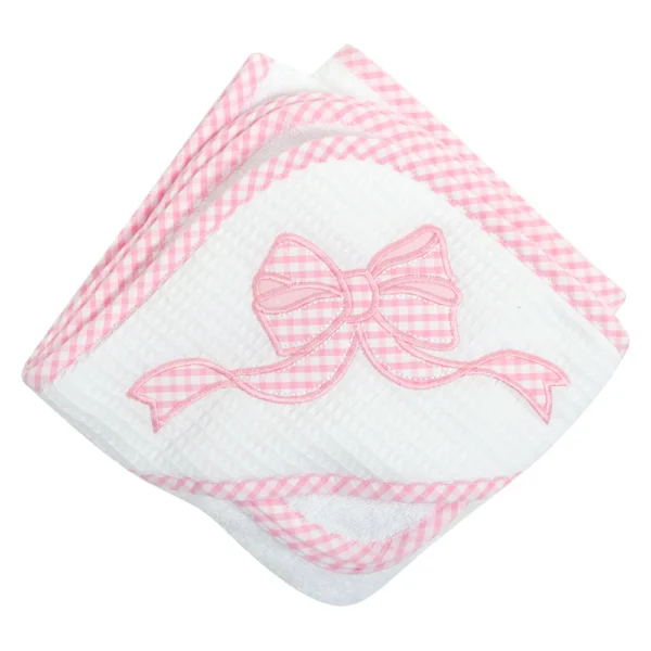 White Hooded Baby Towel with Pink Bow Design - Image 2